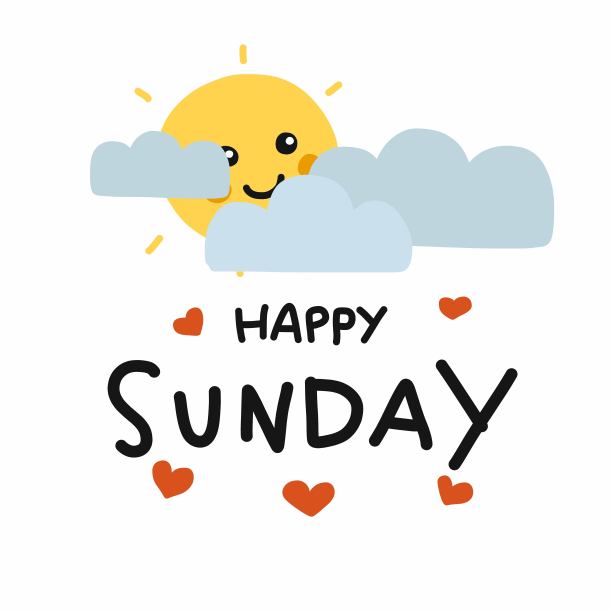 快乐星期天可爱的太阳微笑和云卡通矢量插图涂鸦风格图片下载