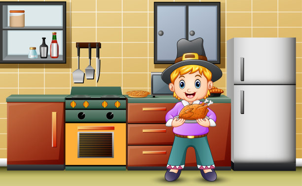 可爱的男孩拿着烤面包在厨房里图片下载