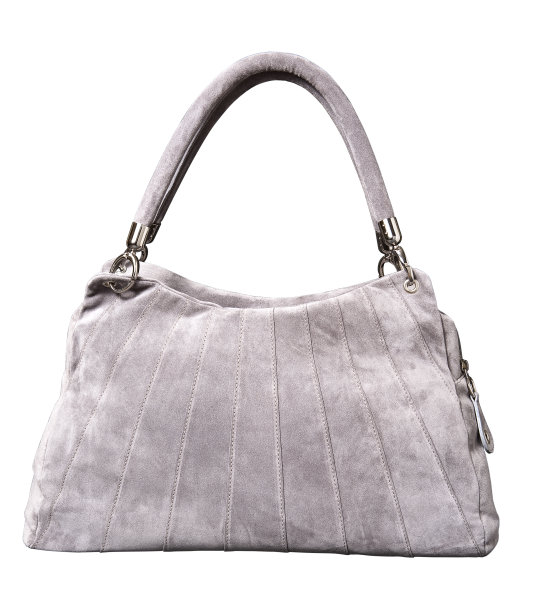 绒面革灰色包孤立在白色背景(带有裁剪路径)图片下载