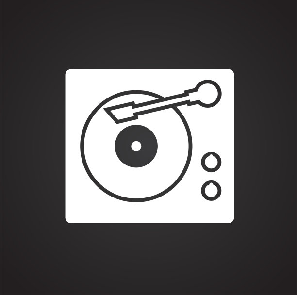 Vinyl turntable icon on black background for graphic and web design, Modern simple vector sign。网络的概念。时髦的符号为网站设计网页按钮或移动应用程序。图片下载