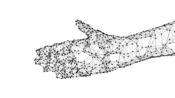 人工智能的未来技术概念，人工手孤立在白色背景上，用网络连接线和点。三维演示图片下载