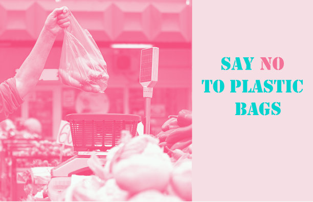 世界环境日的概念——无塑料。市民在农贸市场购买新鲜蔬菜和水果，然后用塑料袋包装。49、节约环境，污染理念。双色，文本复制空间。图片下载