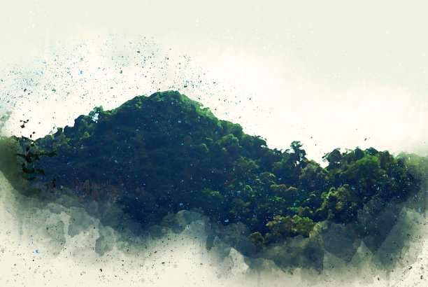 抽象的山峰在森林水彩插画的背景。图片下载