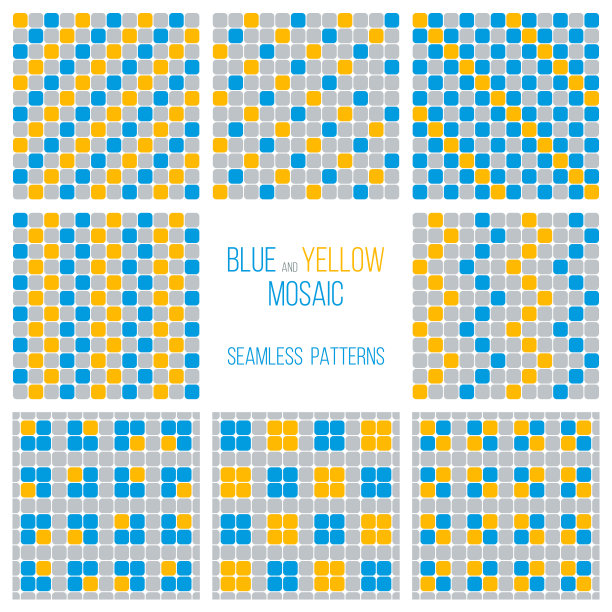 浴室或游泳池马赛克无缝图案，灰蓝色和黄色瓷砖图片下载