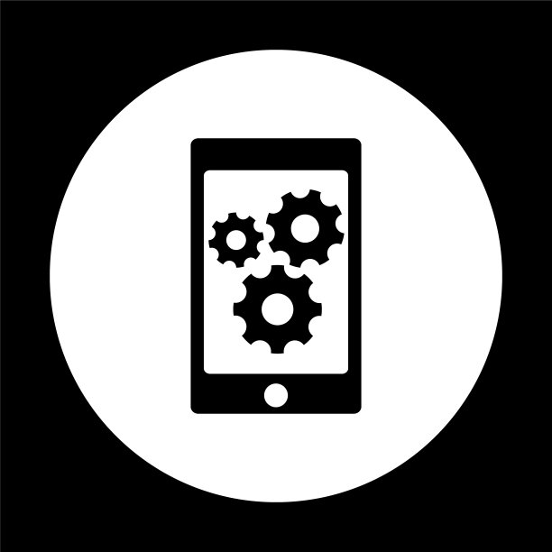 手机与齿轮和齿轮-黑色矢量图标图片下载