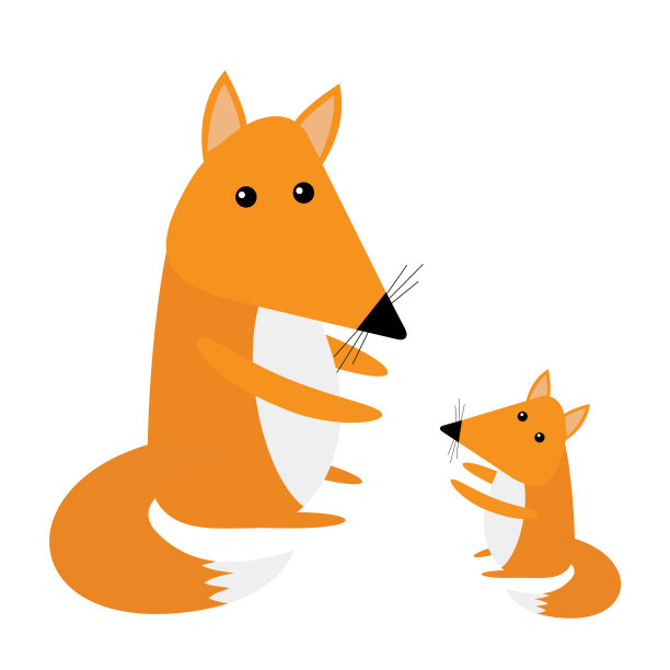 狐狸妈妈和小狐狸。可爱的卡通人物。森林动物集合。白色背景。孤立。平面设计图片下载