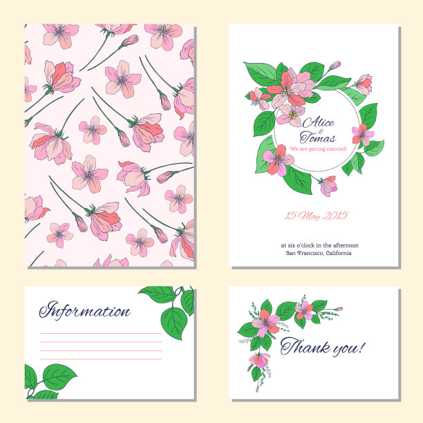 苹果花，叶子手绘孤立在白色背景上，无缝矢量花卉图案，粉色樱花线艺术纹理，装饰框架，设计贺卡，婚礼请柬，包装化妆品图片下载