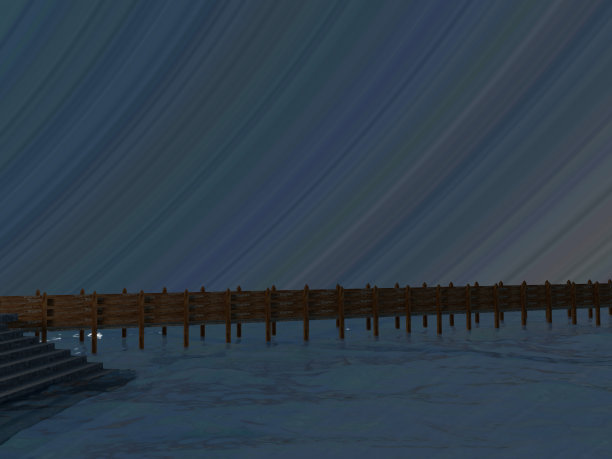 木桥夜景，3D渲染图片下载