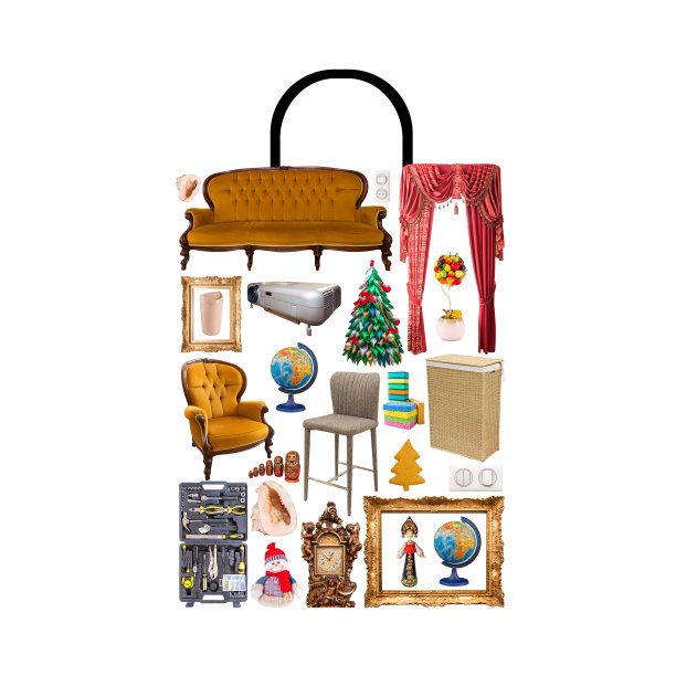 商店包组合了许多孤立的家具套装项目。购物与消费理念图片下载