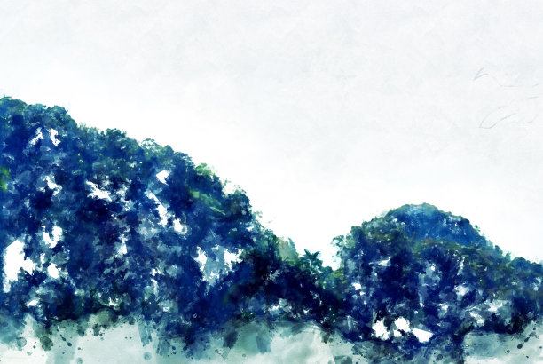 抽象的山峰在森林水彩插画的背景。图片下载