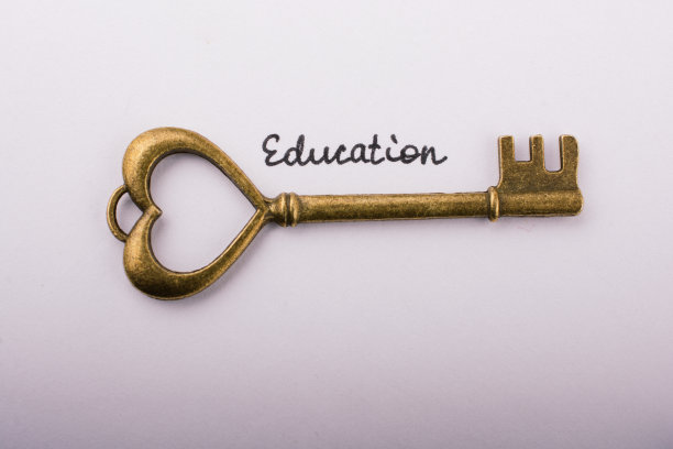 教育用语旁边的复古风格键上的白色背景图片下载