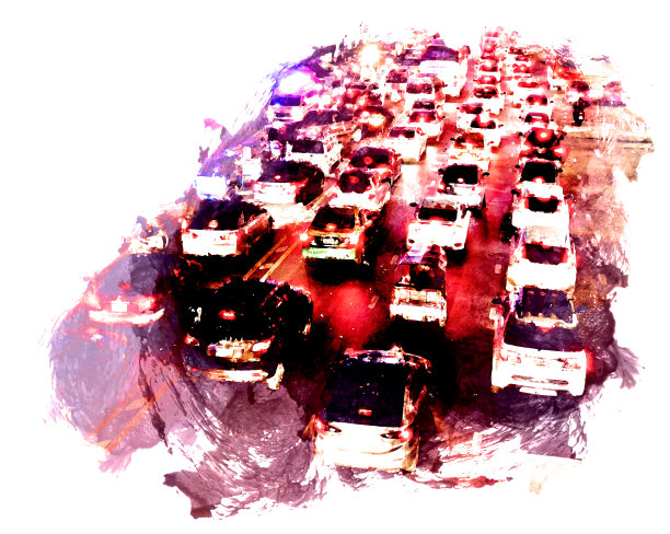 抽象汽车交通道路上的水彩插画背景画。图片下载