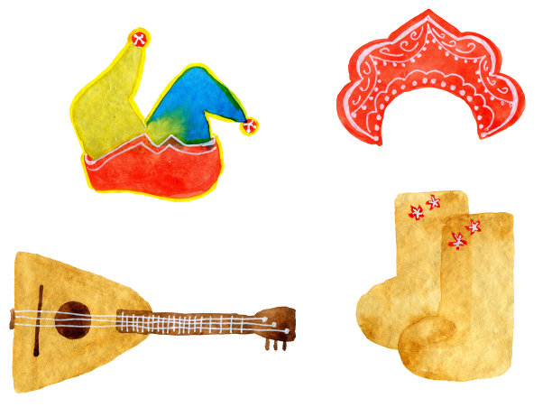 俄罗斯民间饰品为忏悔星期二手绘水彩。图片下载