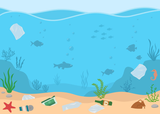 海洋污染、塑料瓶和水中垃圾。生态问题的概念。素材图片