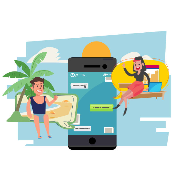 在线互联网聊天和手机短信应用程序。人们在电话上通过短信应用程序-向量图片下载