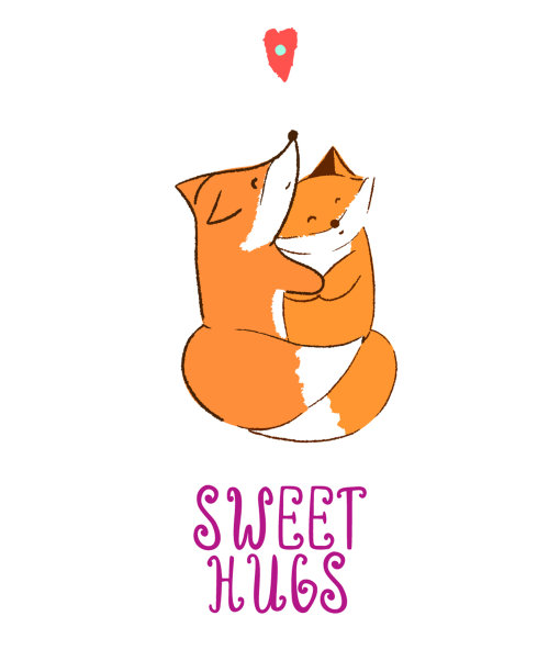 矢量插图与两个可爱的狐狸拥抱和手写甜蜜的拥抱图片下载
