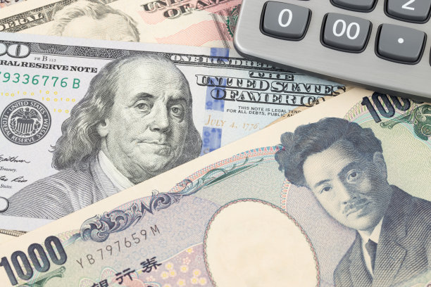 美元和日元钞票带计算器图片下载