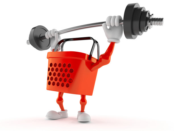 购物筐人物举着沉重的杠铃图片下载