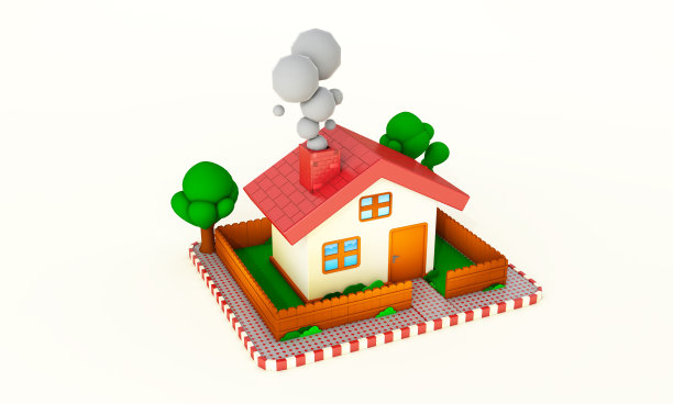 红色屋顶的房子的3d渲染，孤立在白色背景上图片下载