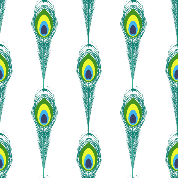 彩色孔雀羽毛无缝模式孤立在白色背景素材图片