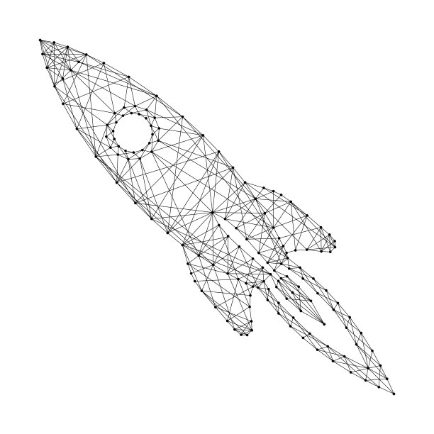 太空火箭起飞卡通从抽象的未来多边形黑线和点。矢量插图。图片下载