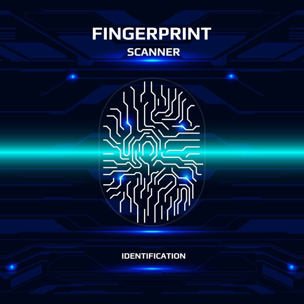 未来的指纹浅蓝色扫描仪识别保护仪表板。图片下载