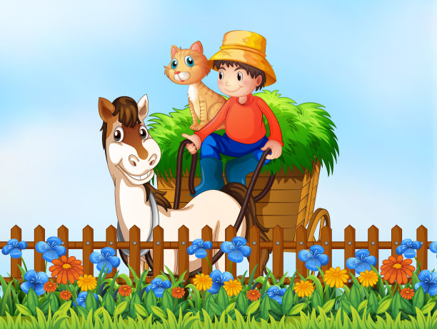 一个骑着马车的农夫图片下载