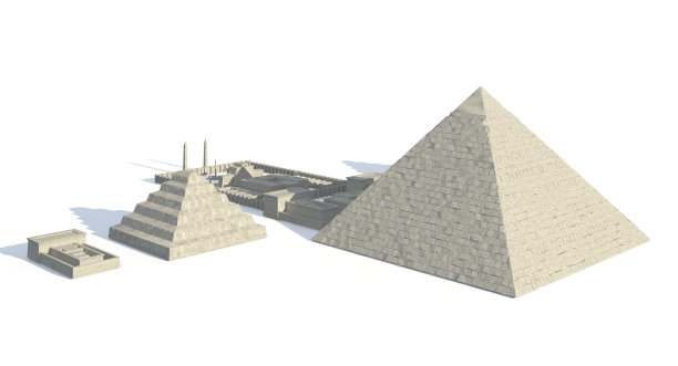 埃及建筑和雕像孤立的白色背景3d插图图片下载