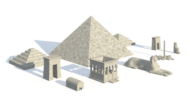埃及建筑和雕像孤立的白色背景3d插图图片下载