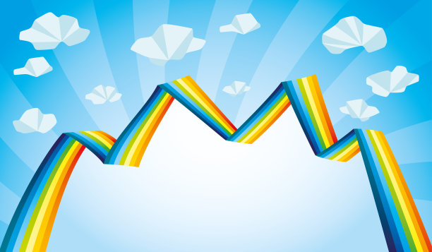 明亮的彩虹和云彩。图片下载