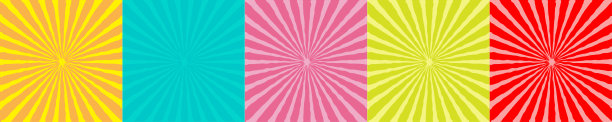 夕阳带着一缕光落下。模板。五种抽象背景设定线。平面设计。黄色，蓝色，粉色，绿色，红色。图片下载