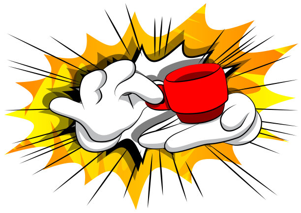 卡通手捧着一杯咖啡。图片下载