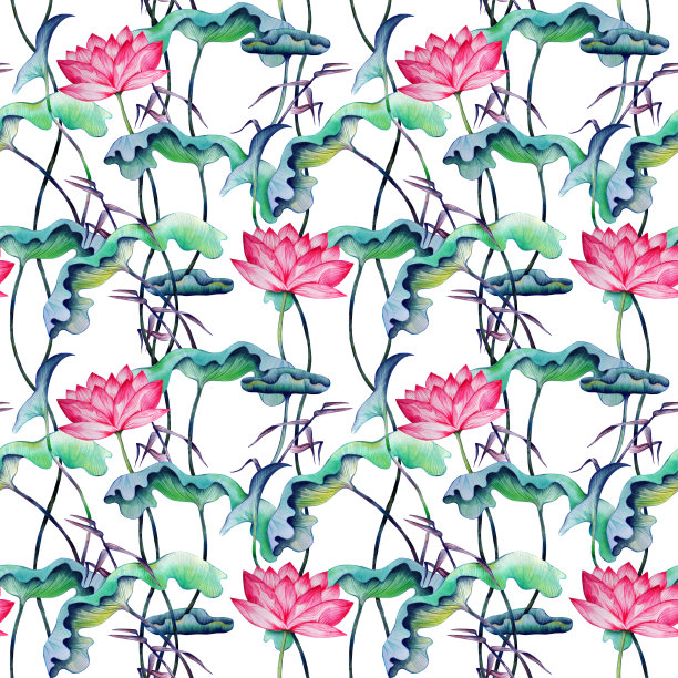 无缝图案与粉红色荷花。图片下载