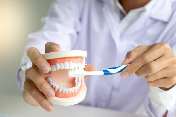 牙科医生在桌子上做假牙和牙齿x光检查图片下载