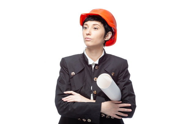 年轻的女学生建筑师拿着蓝图。图片下载