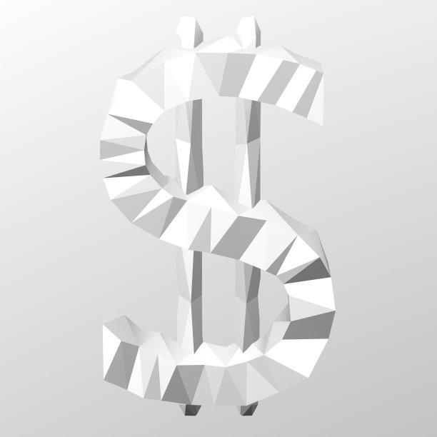 美元符号在白色的多边形背景。图片下载