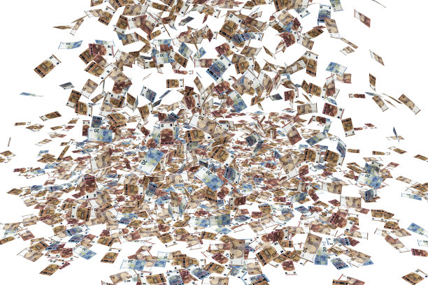 10、20、50欧元纸币的3D渲染，落在白色的背景上图片下载