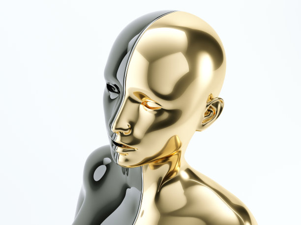 黑色和金色的人头用线条隔开，象征平衡和多样性图片下载