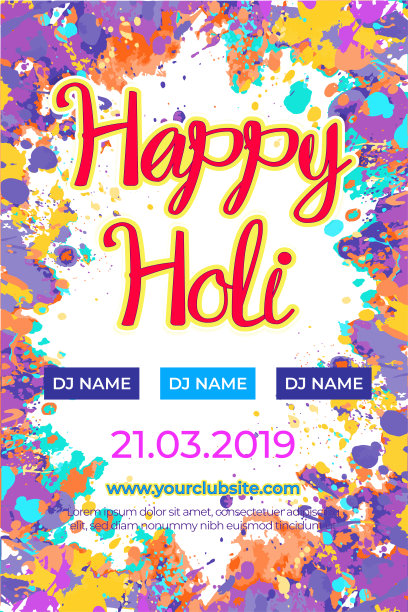 胡里节派对紫色和黄色传单模板图片下载