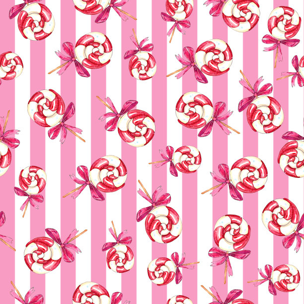 水彩圣诞漩涡棒棒糖无缝图案图片下载