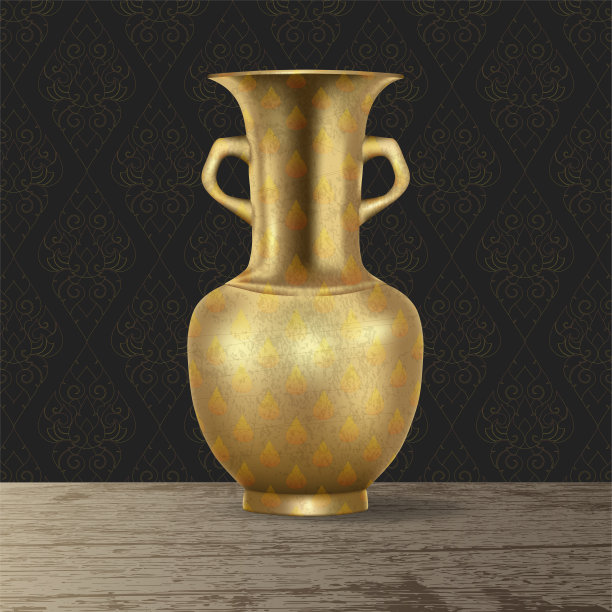 逼真的3d古董古董复古铜水壶在古董背景矢量插图木制书桌上图片下载