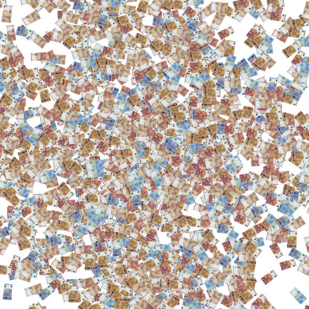 10、20和50欧元纸币的3D渲染在白色背景上图片下载