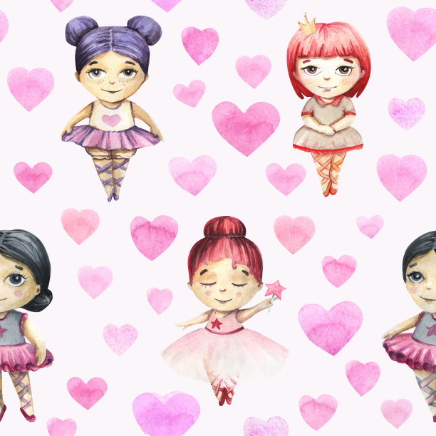 无缝图案与可爱的女孩图片下载