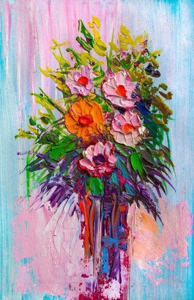 油画一束花。图片下载