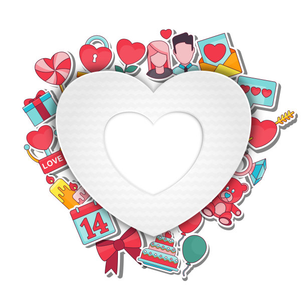 情人节贺卡与矢量平面轮廓图标图片下载