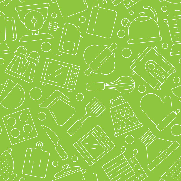 厨房的模式。烹饪物品烘焙食物勺叉刀图片无缝打印纹理矢量设计图片下载