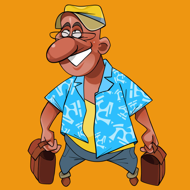 卡通快乐的人，每只手拿一个包图片下载