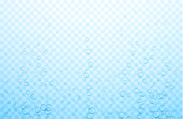 蓝色透明的水背景与现实的气泡或水滴。图片下载