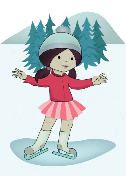 小滑冰女孩有趣的卡通插图人物图片下载