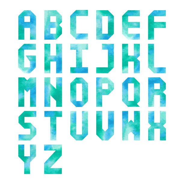 白色背景上的蓝色和绿色水彩字母图片下载